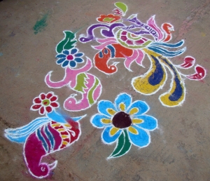 A Kolam drawing made of rice powder and marble dust